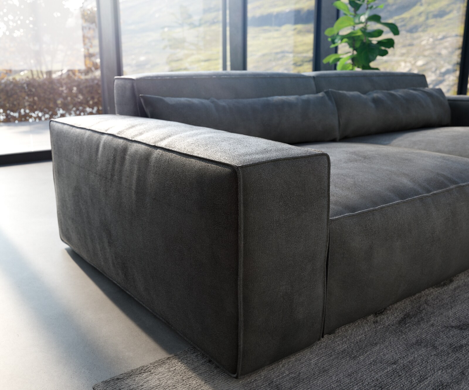 Голям диван XL 270x130 cm Имитация на кожа Винтидж Антрацит  с табуретка Sirpio 4