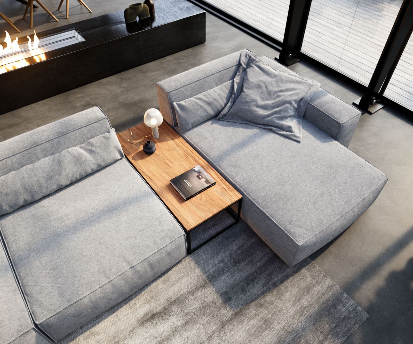 Масичка за кафе Tatius 120x50 с рамка от естествена акация, черна, съответстваща на дивана Sirpio 4