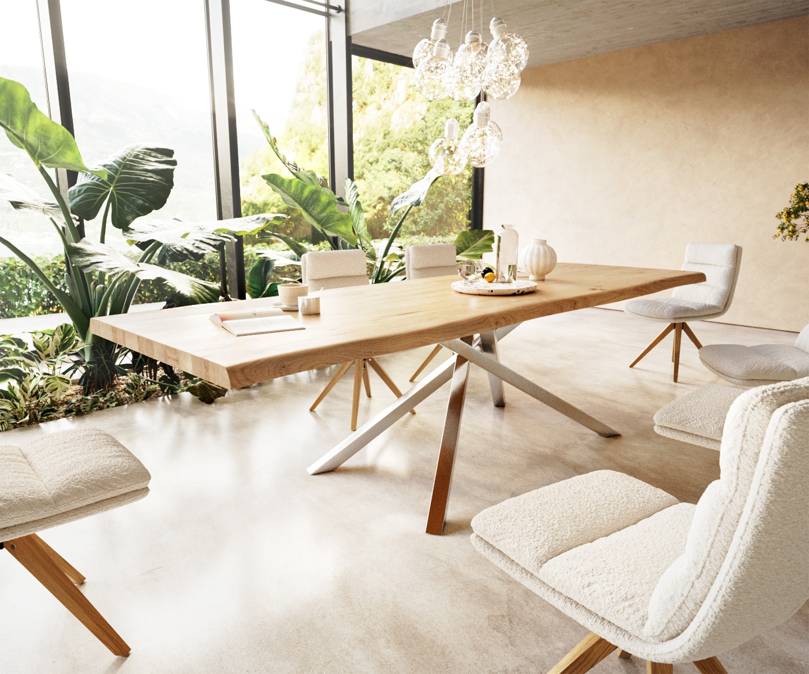 Маса 300x100 Дъб Натурал КръстРамка Правоъгълник Неръждаема стомана Edge 1