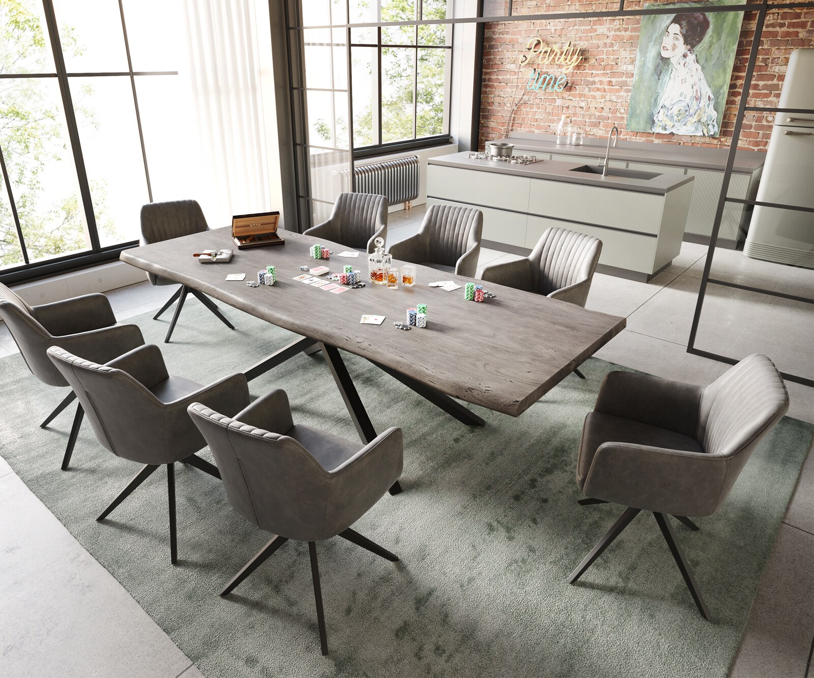 Маса 260x100 XL Акация Платинен цвят КръстРамка Правоъгълник Черен Edge 6