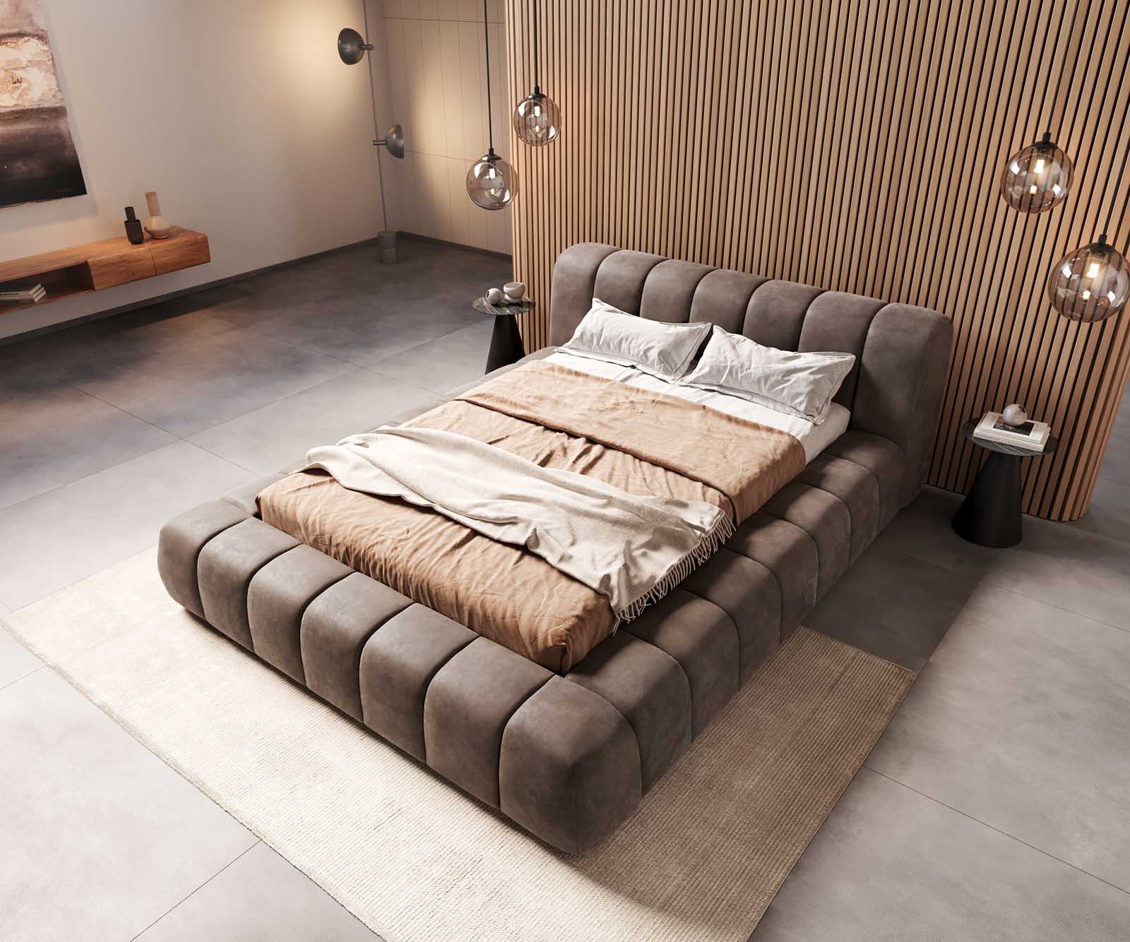 Тапицирано легло Cutio 140x200 cm микрофибър сив реколта 3