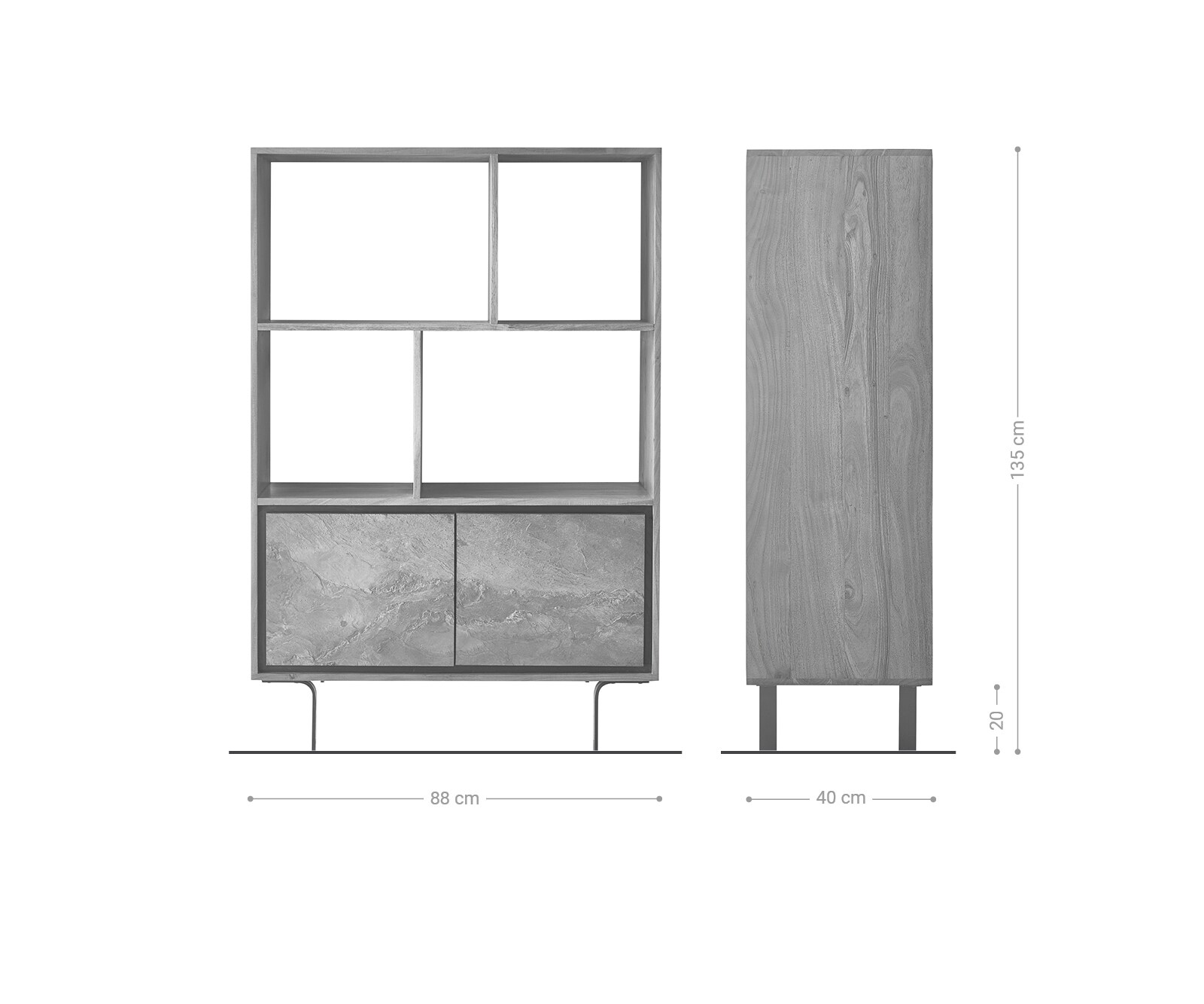 Висок шкаф Juwelo 88x135 cm Масив акация с каменен фурнир  9