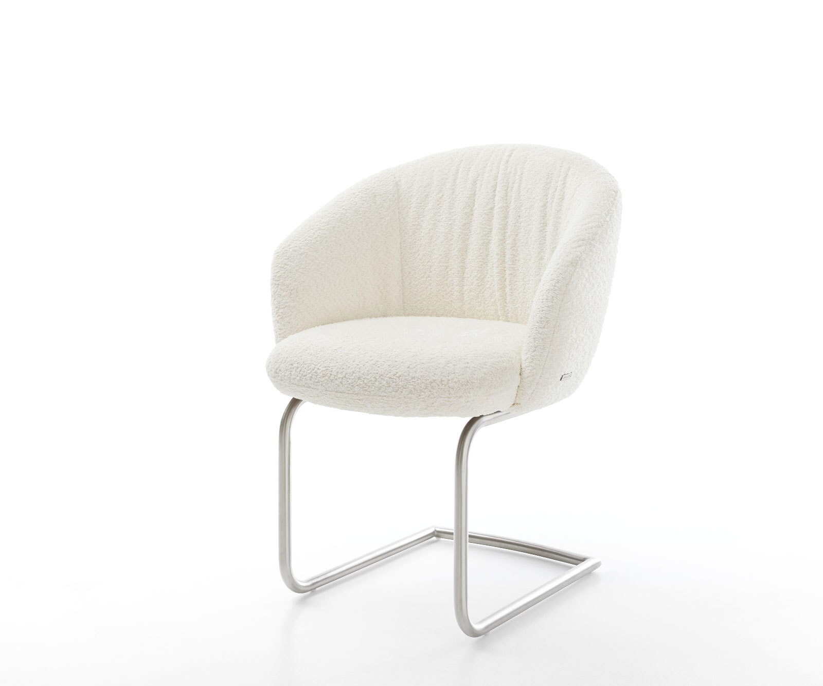 Люлеещ стол с подлакътници Букле Бял Конзолен крак кръгъл Неръждаема стомана Покет пружина Caja-Flex 1