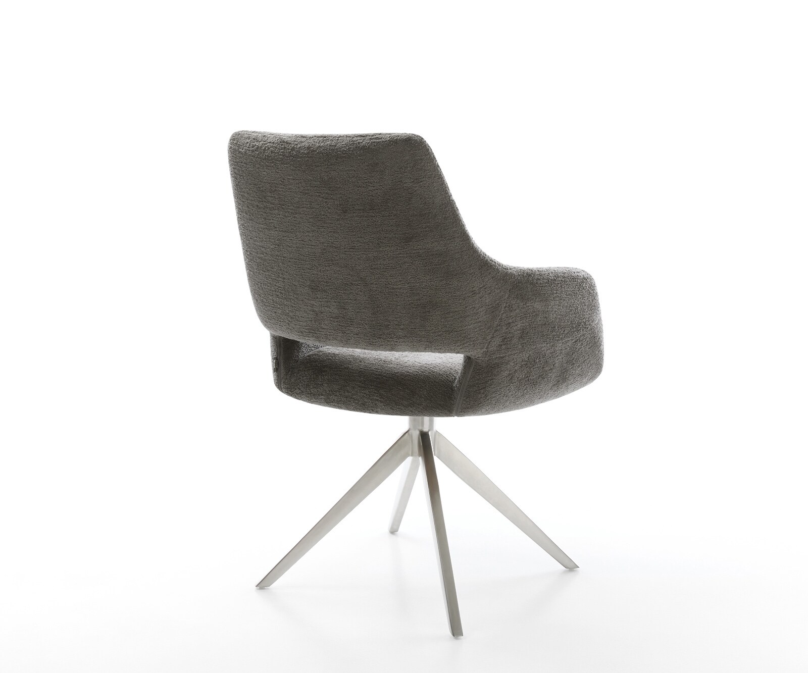 Въртящ се стол Yago-Flex с подлакътници, Букле Сиво-кафяво, Кръстосана рамка широка, Неръждаема стомана, Въртене на 360°, Люлееща се функция, Ядро от джобни пружини 5