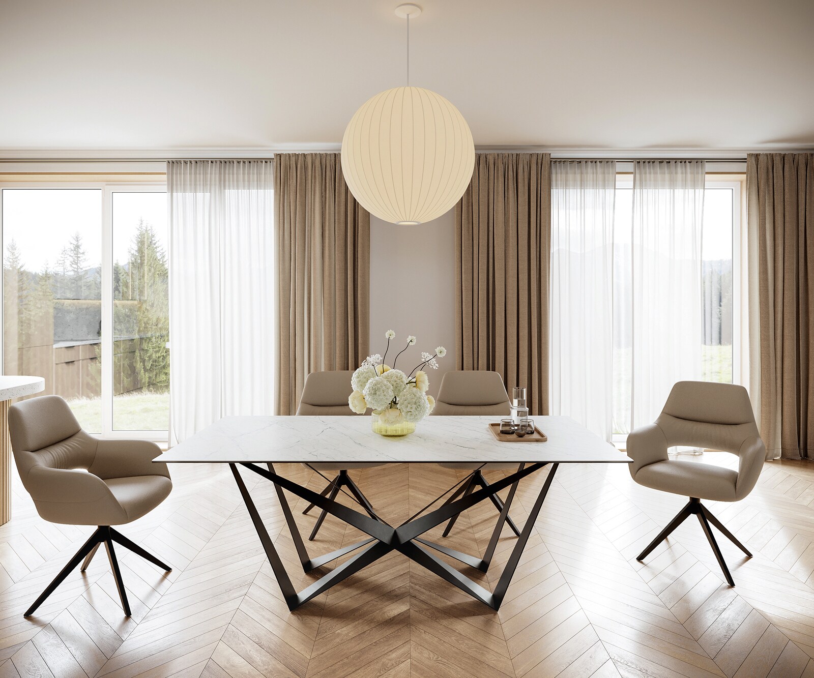 Маса 200x100cm Keramik Laminam®Statuarietto Бял среден крак плоска стомана Черен Edge 1