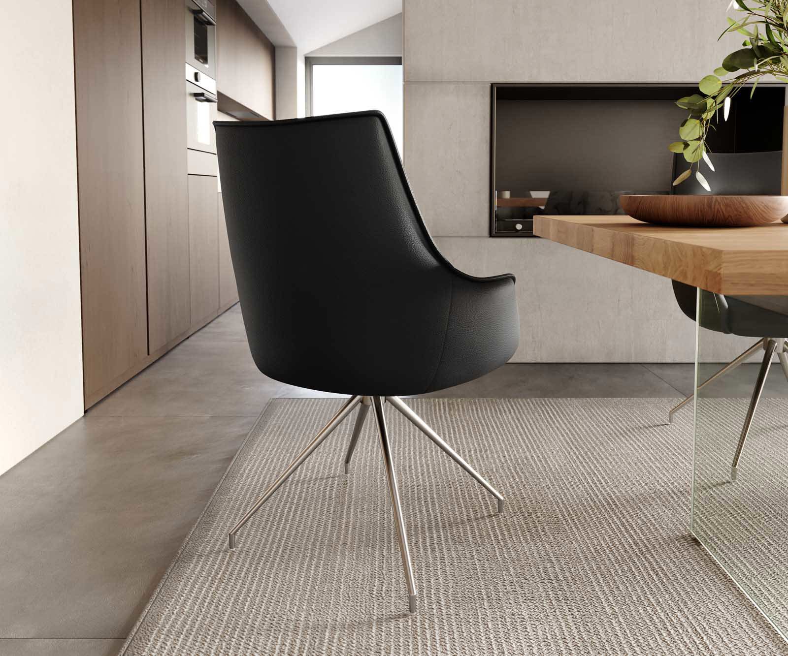 Врътящ се стол с подлакътници Естествена кожа Черен Конус крак кръгъл Неръждаема стомана 180° въртящ се Покет пружина Alja-Flex 5 Врътящ се стол с подлакътници Естествена кожа Черен Конус крак кръгъл Неръждаема стомана 180° въртящ се Покет пружина Alja-Flex 5