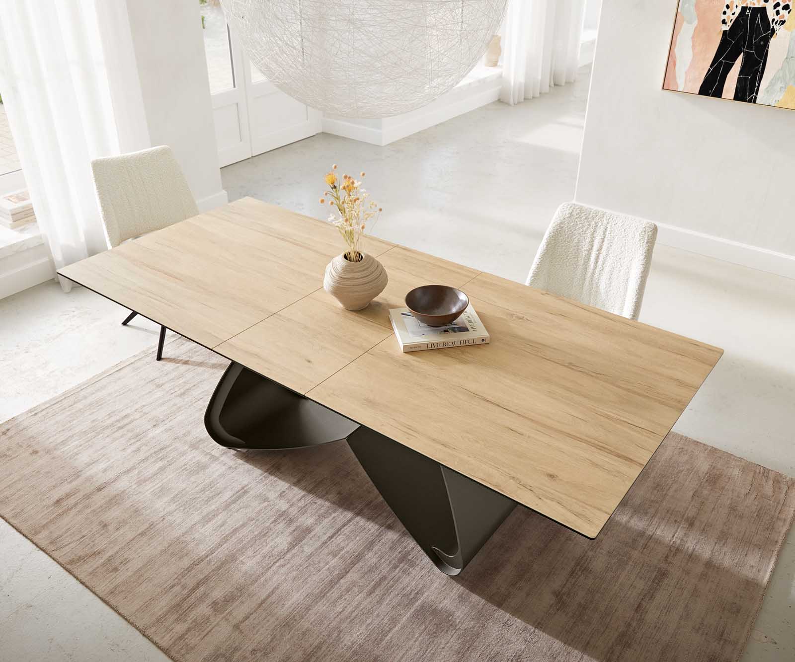 Маса 180-220x100 Keramik Laminam® Sabbia Дъбцвят W-Рамка Ефектенфиниш Titan разтегателна Edge 5