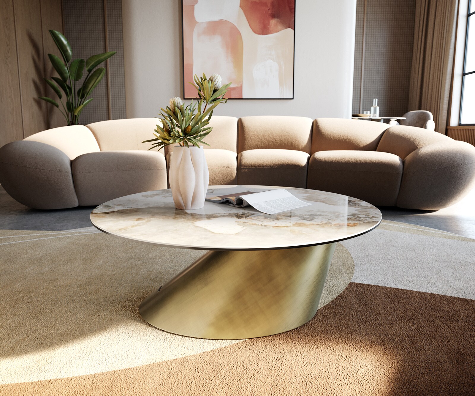 Кръгла масичка за кафе Edge 90x90 cm керамика Minas Melange Conis Metallic Gold 1