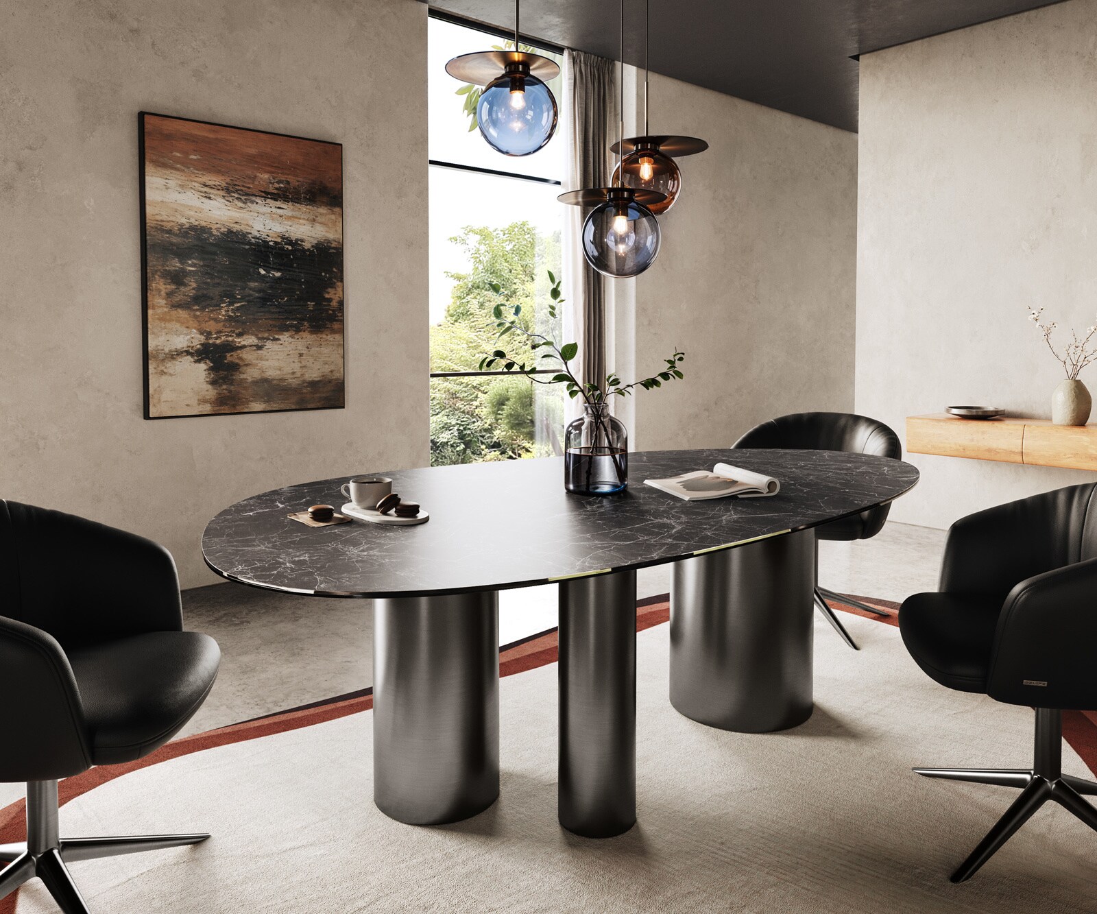Трапезна маса Edge Oval 220x120, керамика Laminam, ®, Nero Greco, антрацит, Troa, неръждаема стомана, графит 1