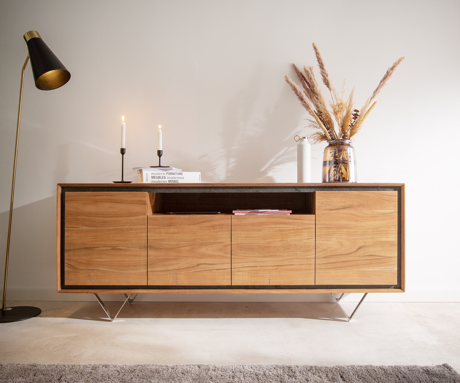 Бюфет 175 cm Акация Натурал 4 Врати 1 Рафт каменен фурнир V-Крак Stonegrace 1 Бюфет 175 cm Акация Натурал 4 Врати 1 Рафт каменен фурнир V-Крак Stonegrace 1