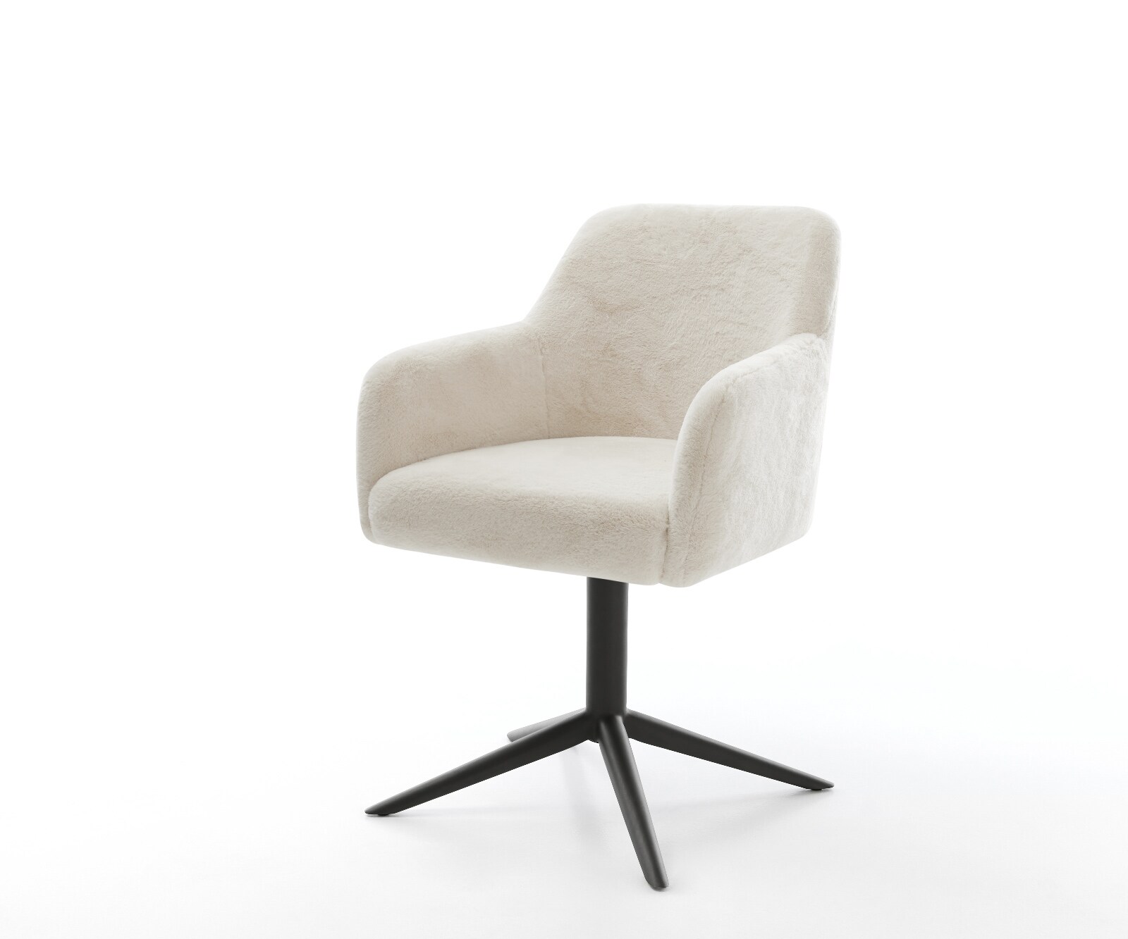 Въртящ се стол Greg-Flex Плюш крем-бяло База черно Завъртане на 360° Люлееща се функция Ядро от джобни пружини