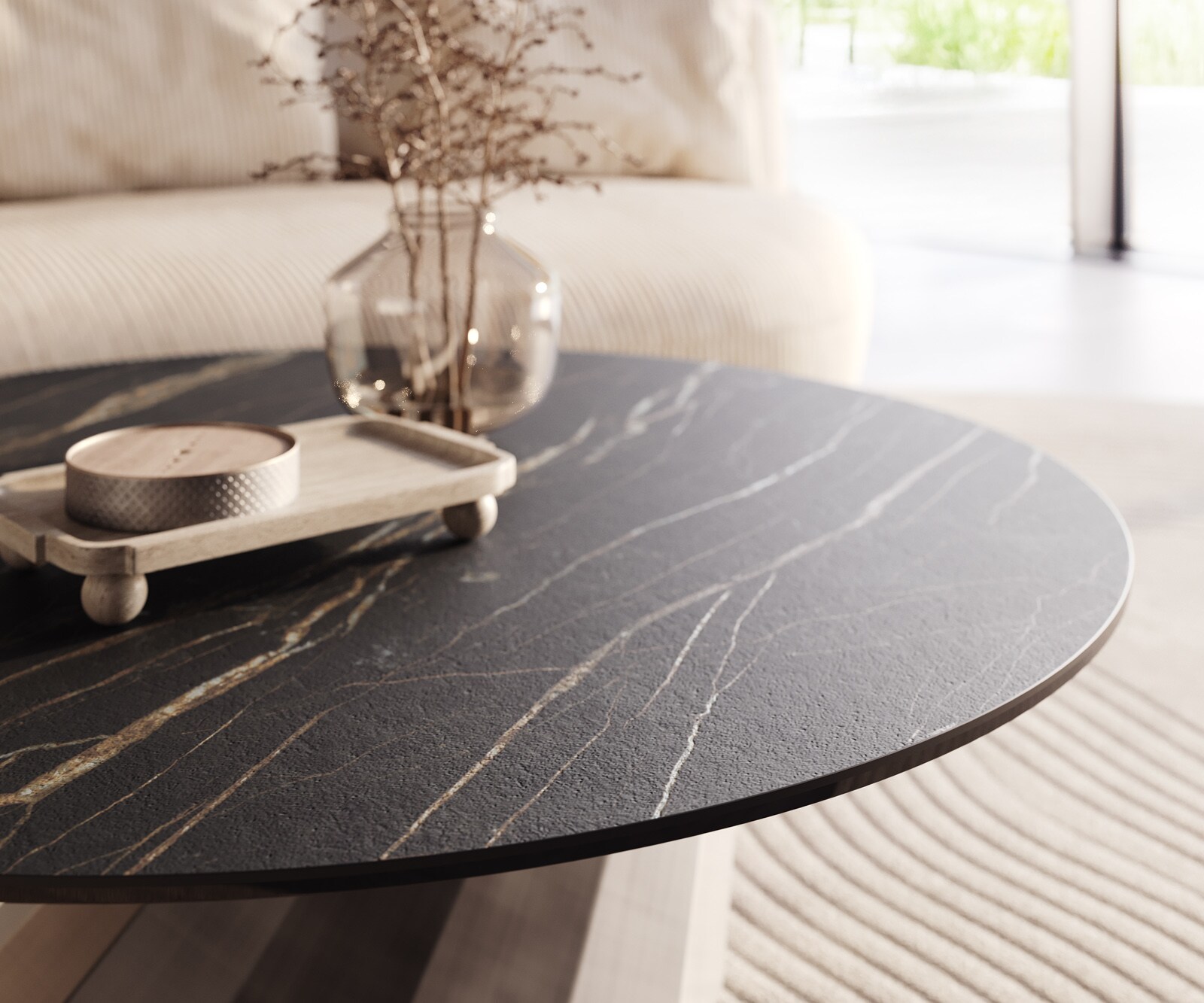 Масичка за кафе Edge Round 100x100 cm Ceramic Laminam® Noir Desir Brown Parabi Metallic Silver 3