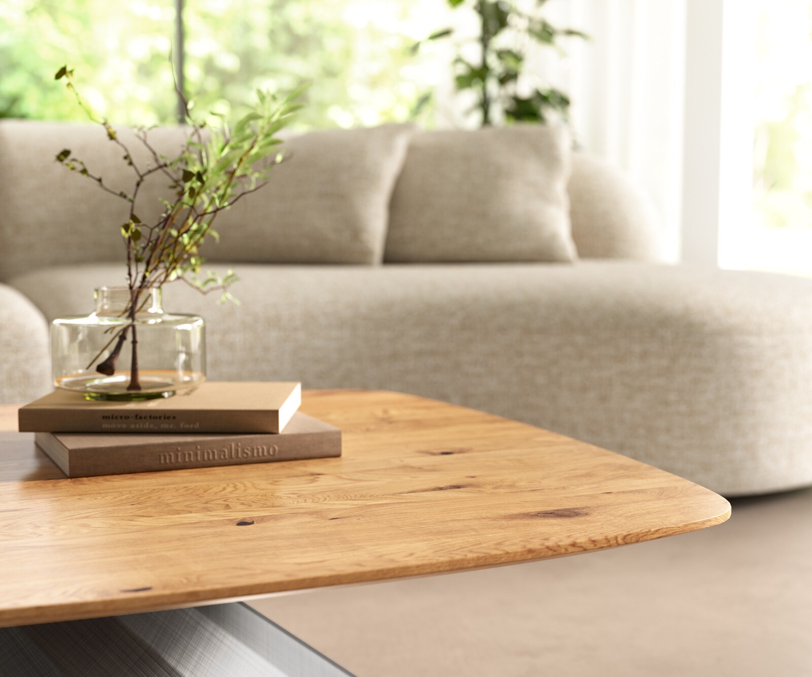 Масичка за кафе Edge Boot 90x90 cm естествен дъб швейцарски ръб Parabi металик сребро 4