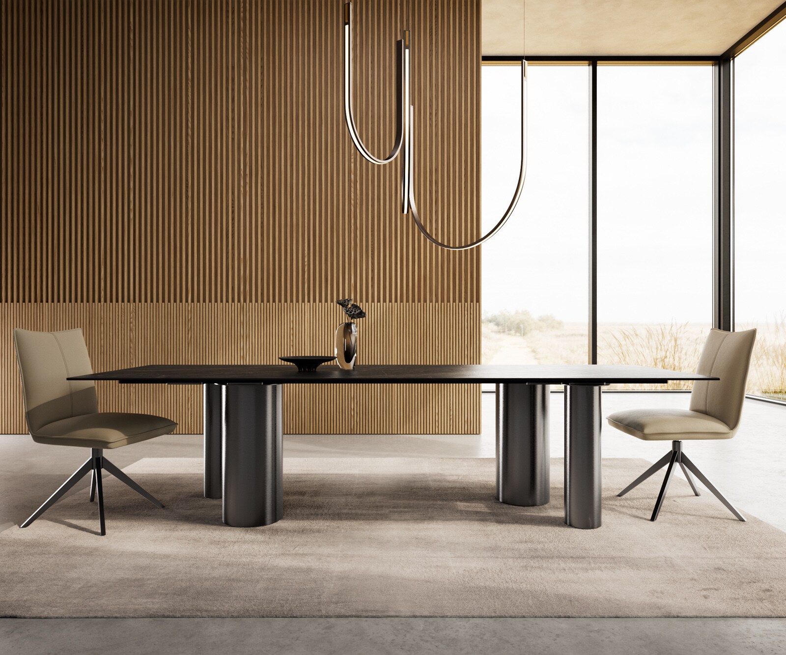 Трапезна маса Edge 300x100, керамика Laminam, ®, Noir Desir, кафяво Pilier, неръждаема стомана, графит 1