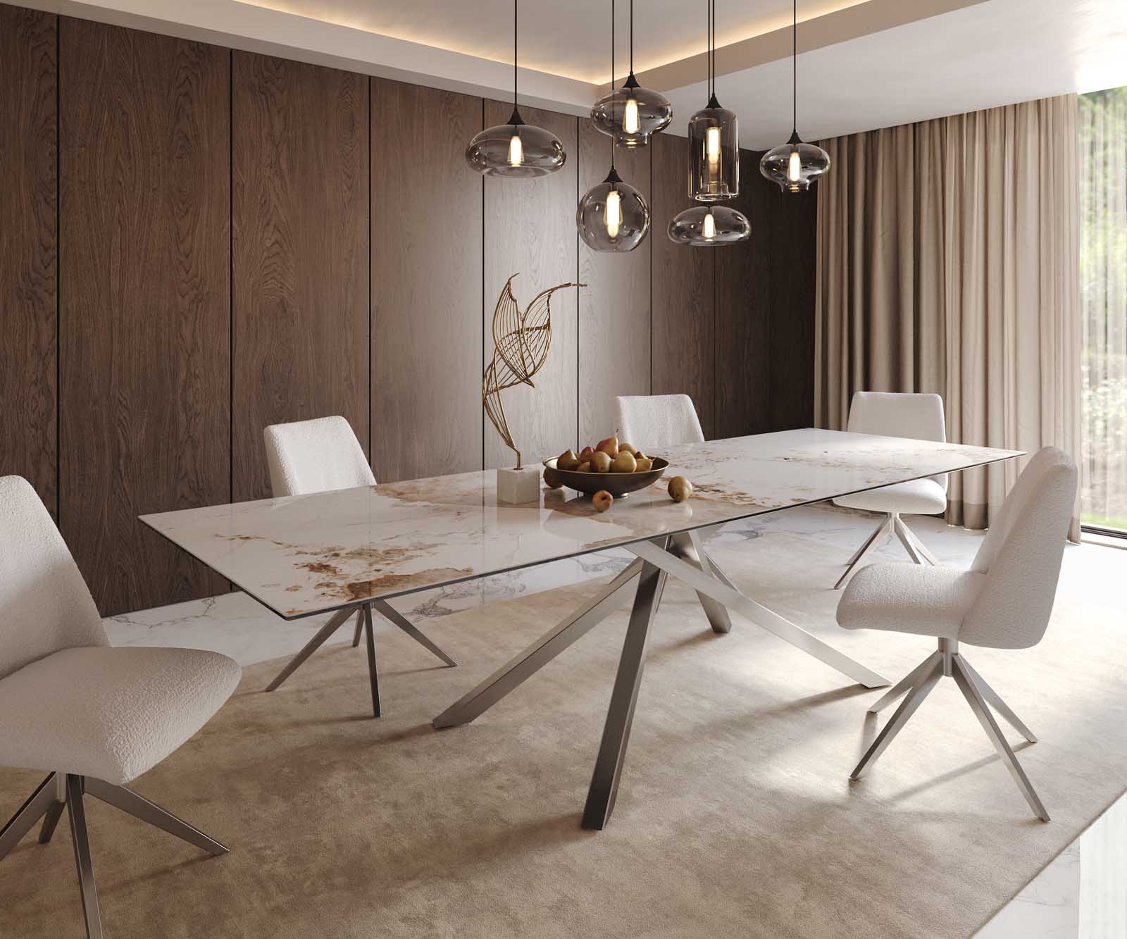 Маса 300x100 Keramik Minas Melange Бял-Бежов КръстРамка Правоъгълник Неръждаема стомана Edge 1