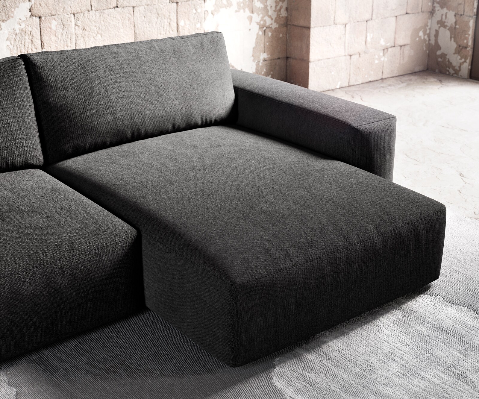Ъглов диван XL 270x180 cm Микрофибър Черен Варианти лежанка с табуретка Lanzo 4