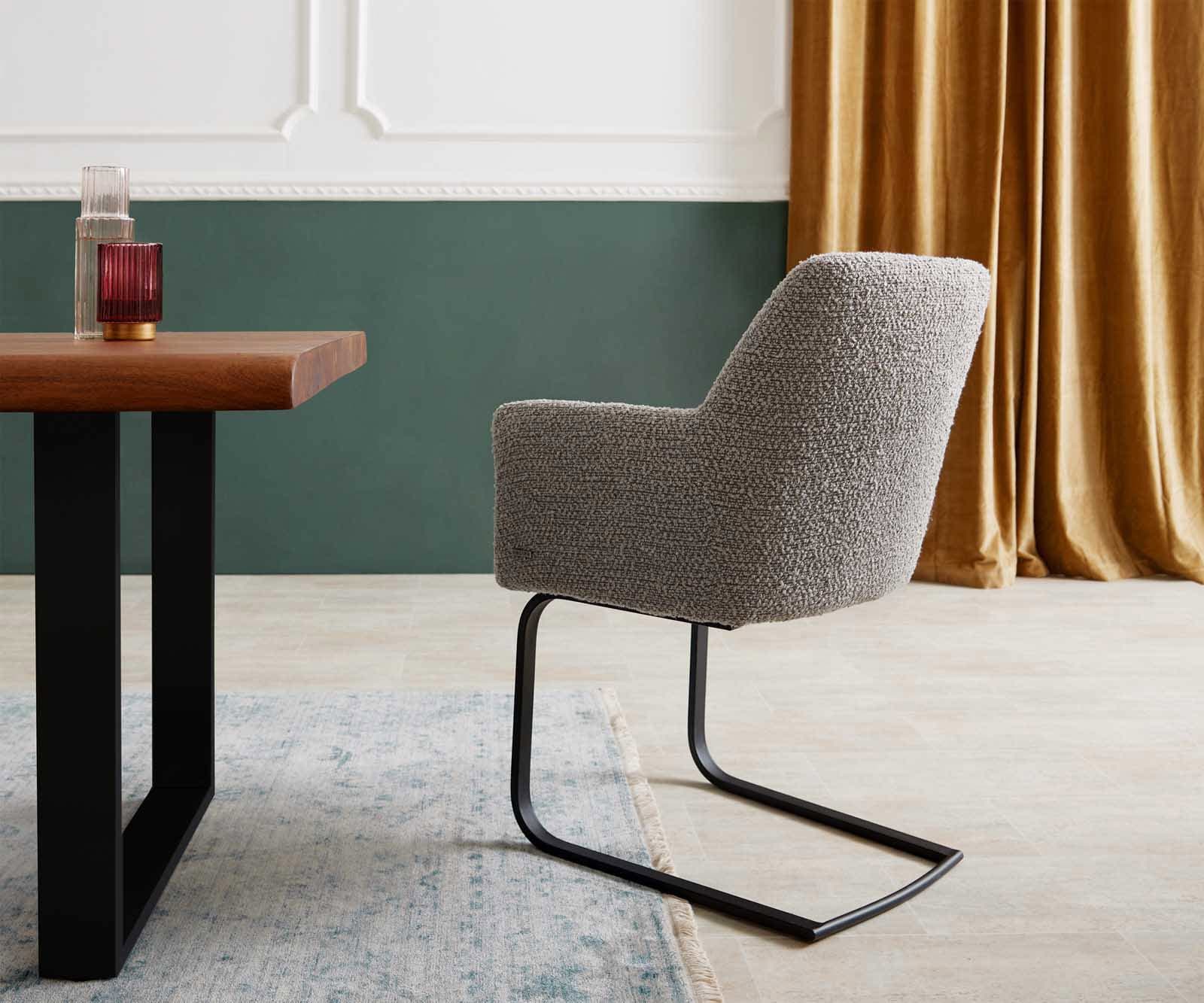 Люлеещ стол с подлакътници Букле Сребристо сив Конзолен крак плосък Черен Покет пружина Xana-Flex 4 Люлеещ стол с подлакътници Букле Сребристо сив Конзолен крак плосък Черен Покет пружина Xana-Flex 4