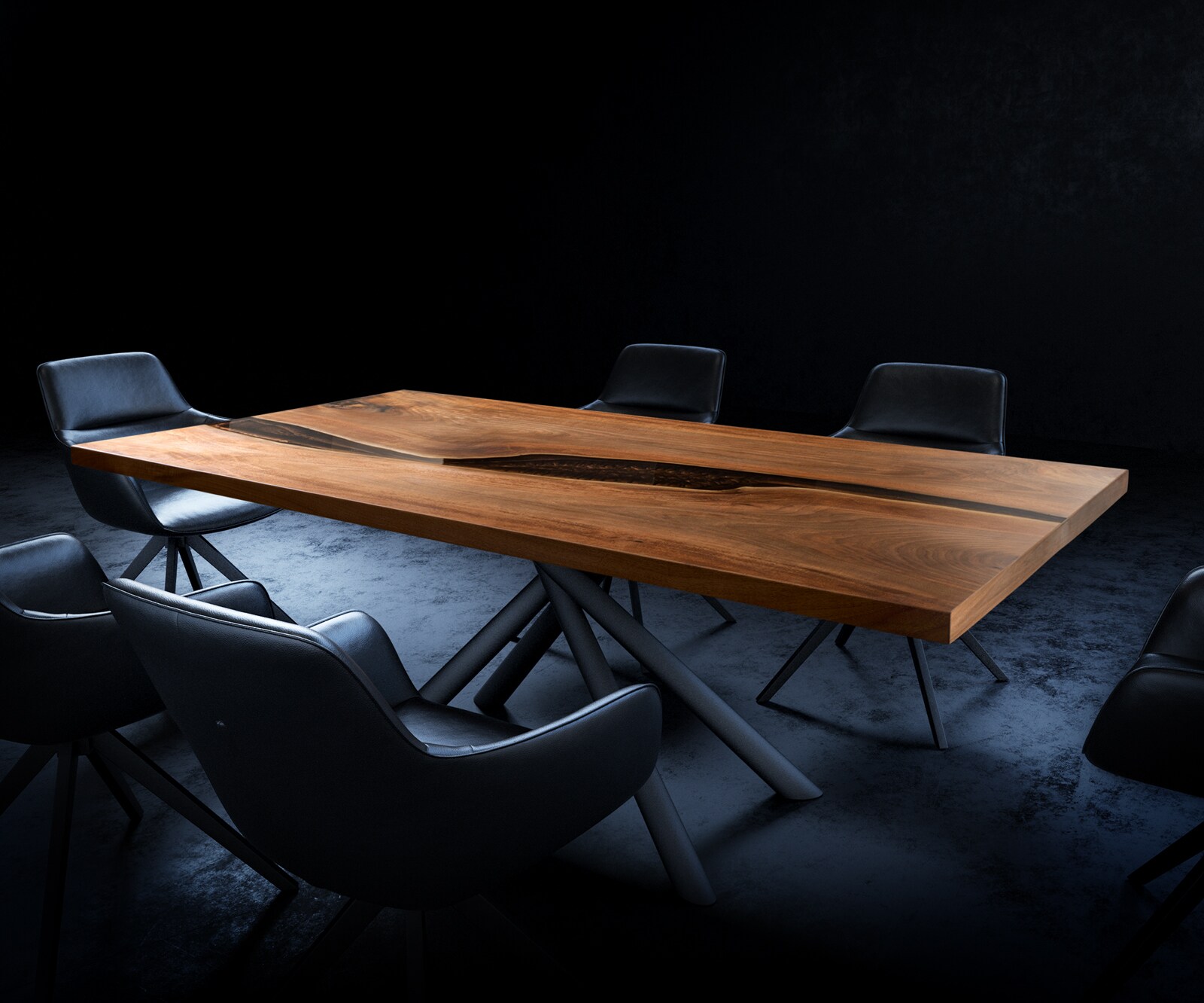 Плот за маса естествен орех 200 см епоксидна кафява металик уникален № 32335 3