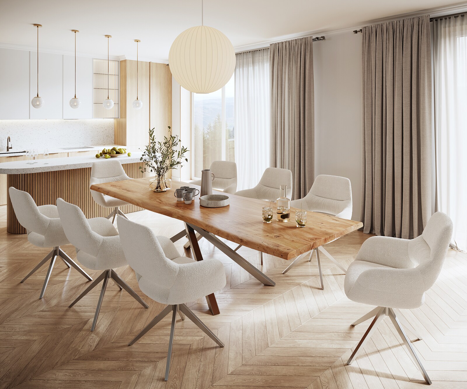 Маса 300x100 XL Акация Натурал КръстРамка Правоъгълник Неръждаема стомана Edge 7