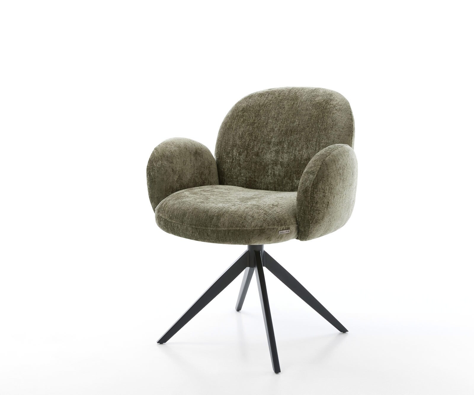 Врътящ се стол с подлакътници Шенил Маслина Конус крак плосък Черен 360° въртящ се Люлеещ се Покет пружина Nube-Flex 1