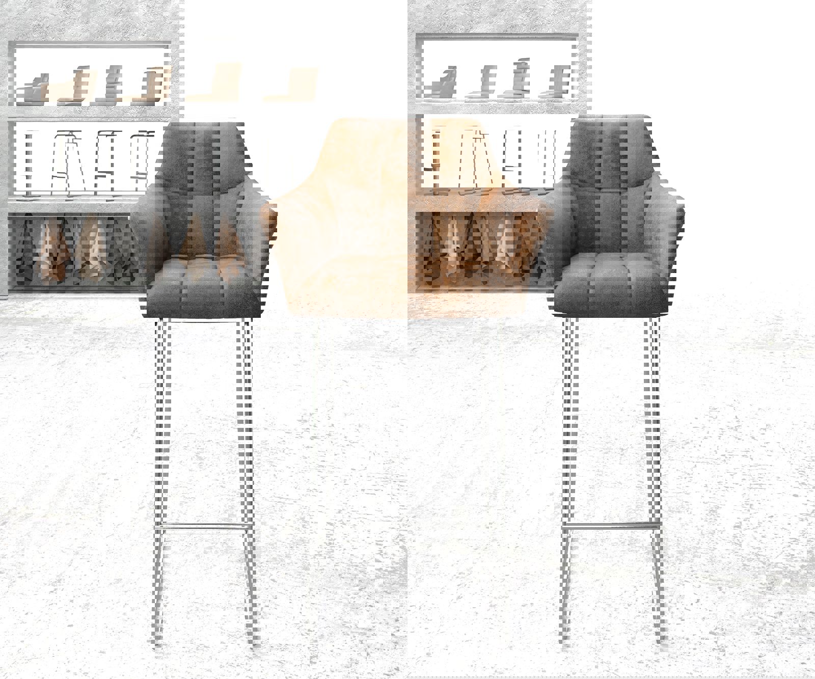 Бар стол Винтидж Кафяв Извити крака Неръждаема стомана Yulo-Flex 2 Бар стол Винтидж Кафяв Извити крака Неръждаема стомана Yulo-Flex 2