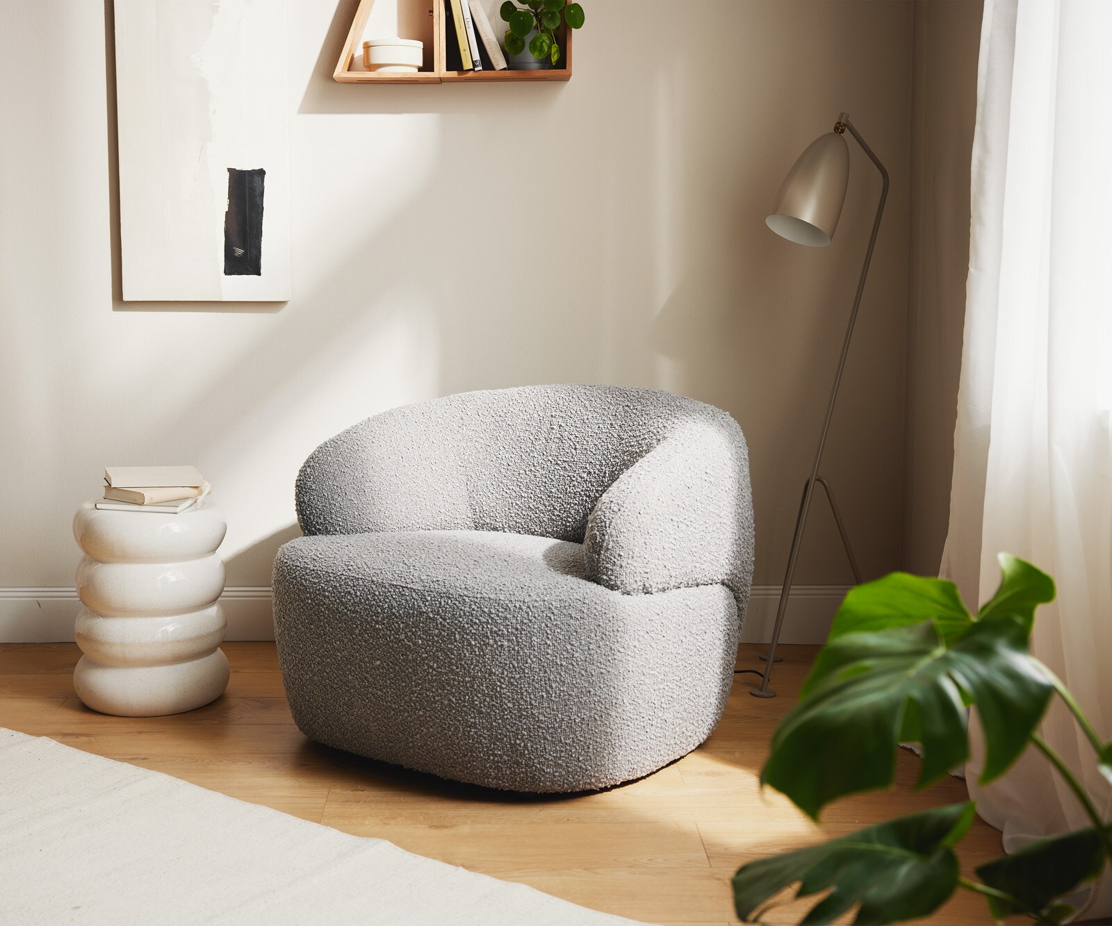 Кресло за отдих Nova 88x88 cm bouclé сребристо сив