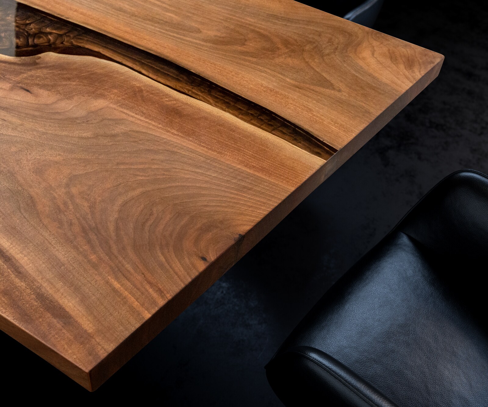 Плот за маса естествен орех 200 см епоксидна кафява металик уникален № 32335 4