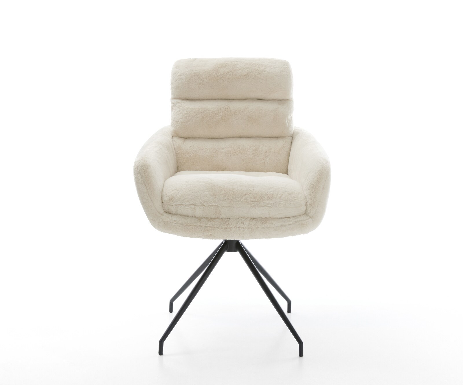 Трапезен стол Abelia-Flex с подлакътници плюшен крем-бял кръст рамка конична черна 2