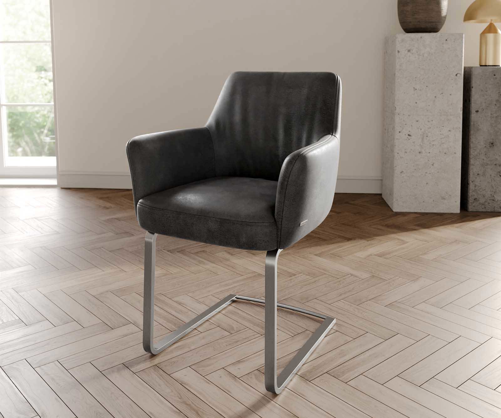 Люлеещ стол с подлакътници Антрацит Винтидж Конзолен крак плосък Неръждаема стомана Покет пружина Xana-Flex Люлеещ стол с подлакътници Антрацит Винтидж Конзолен крак плосък Неръждаема стомана Покет пружина Xana-Flex