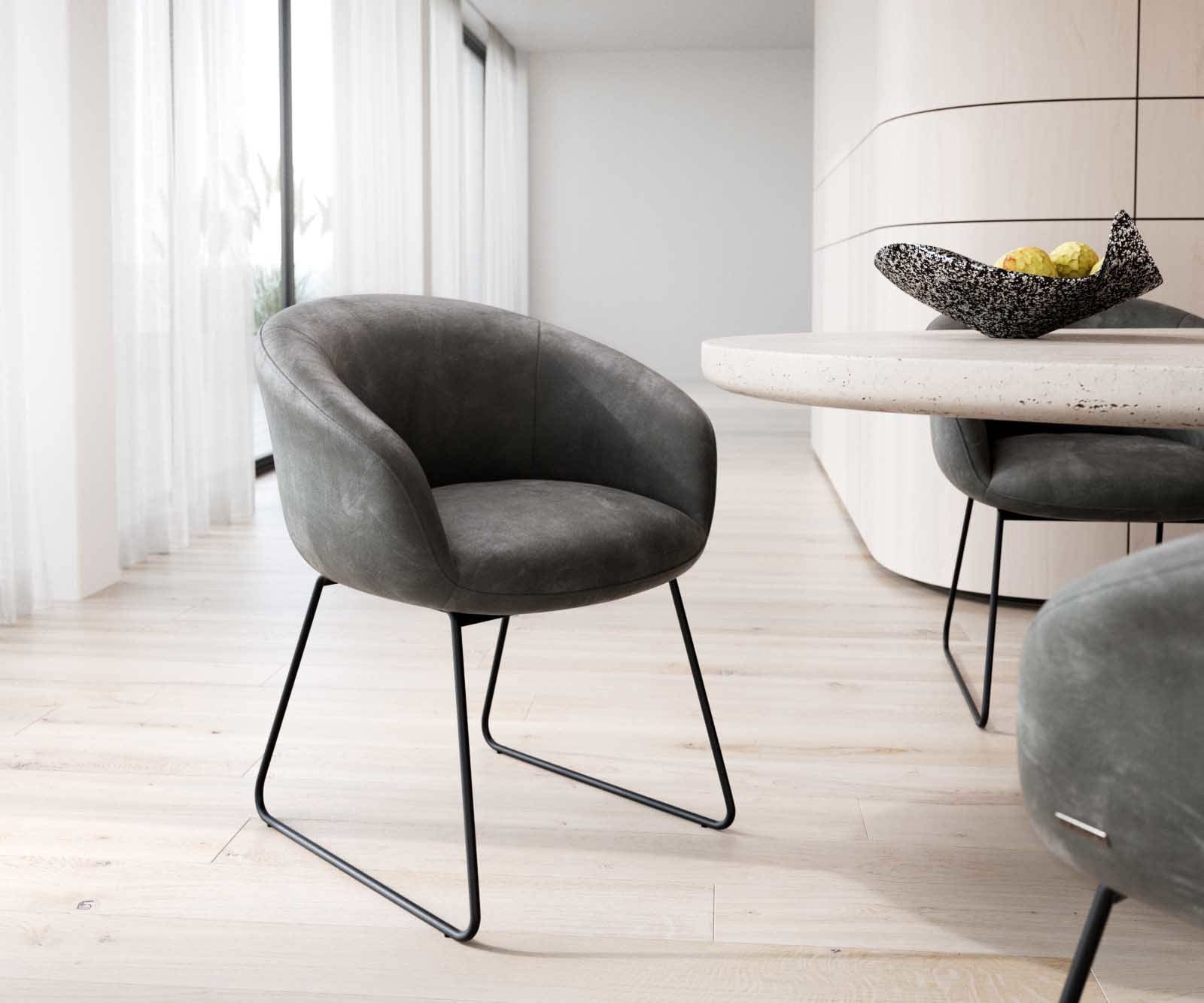 Трапезен стол с подлакътници Антрацит Винтидж Извити крака Черен Покет пружина Vinka-Flex Трапезен стол с подлакътници Антрацит Винтидж Извити крака Черен Покет пружина Vinka-Flex