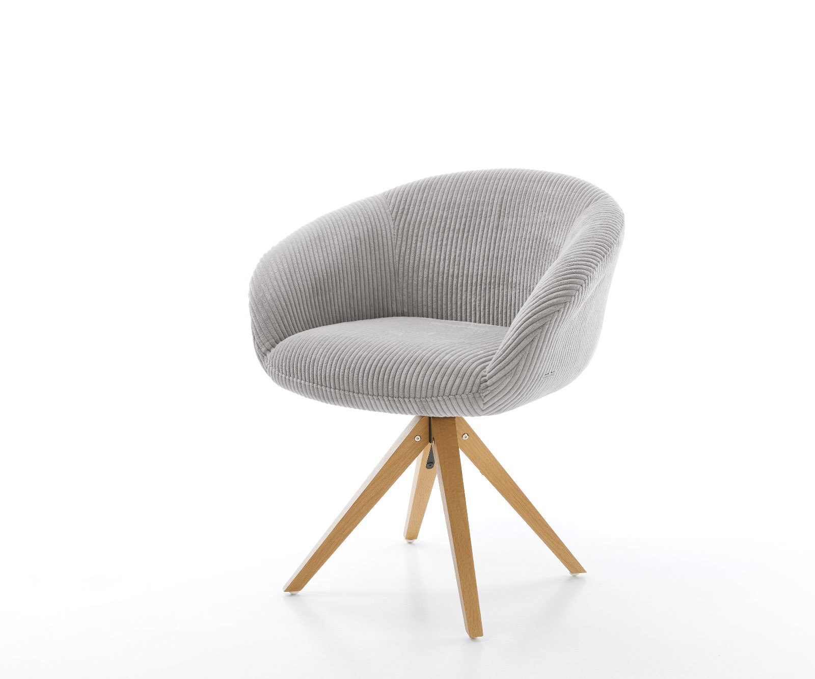 Врътящ се стол с подлакътници Корд СребристСив Дървена рамка  Натурал 180° въртящ се Покет пружина Vinka-Flex