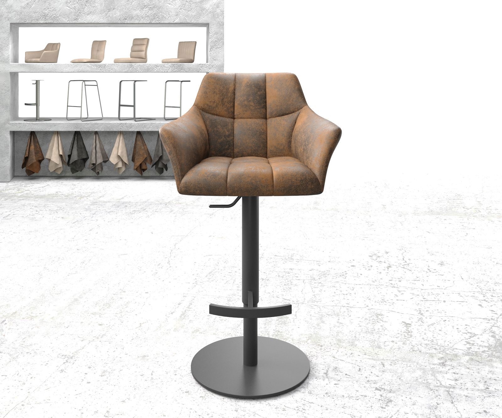 Бар стол Винтидж Кафяв Въртяща се основа с регулируема височина Метал Yulo-Flex 1 Бар стол Винтидж Кафяв Въртяща се основа с регулируема височина Метал Yulo-Flex 1