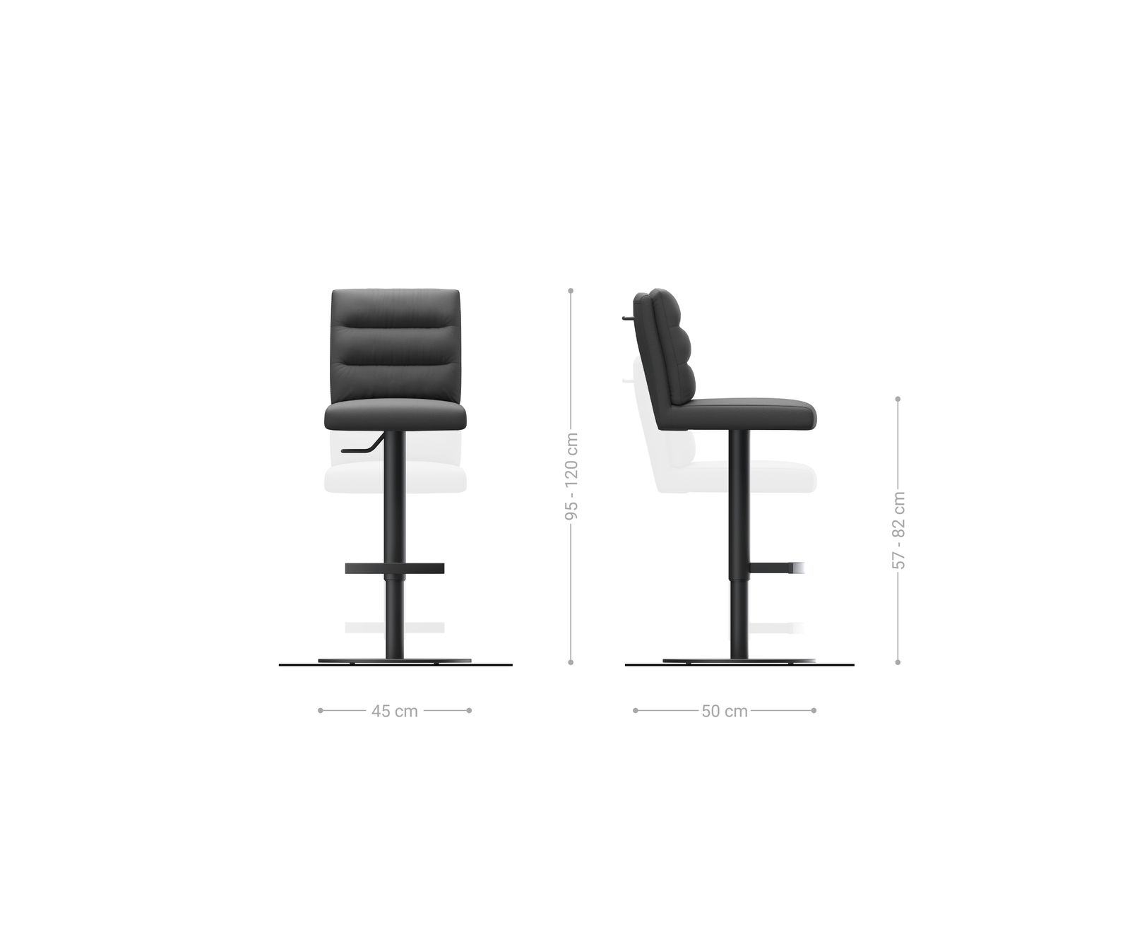 Бар стол Естествена кожа Черен Въртяща се основа с регулируема височина Неръждаема стомана Pela-Flex 6