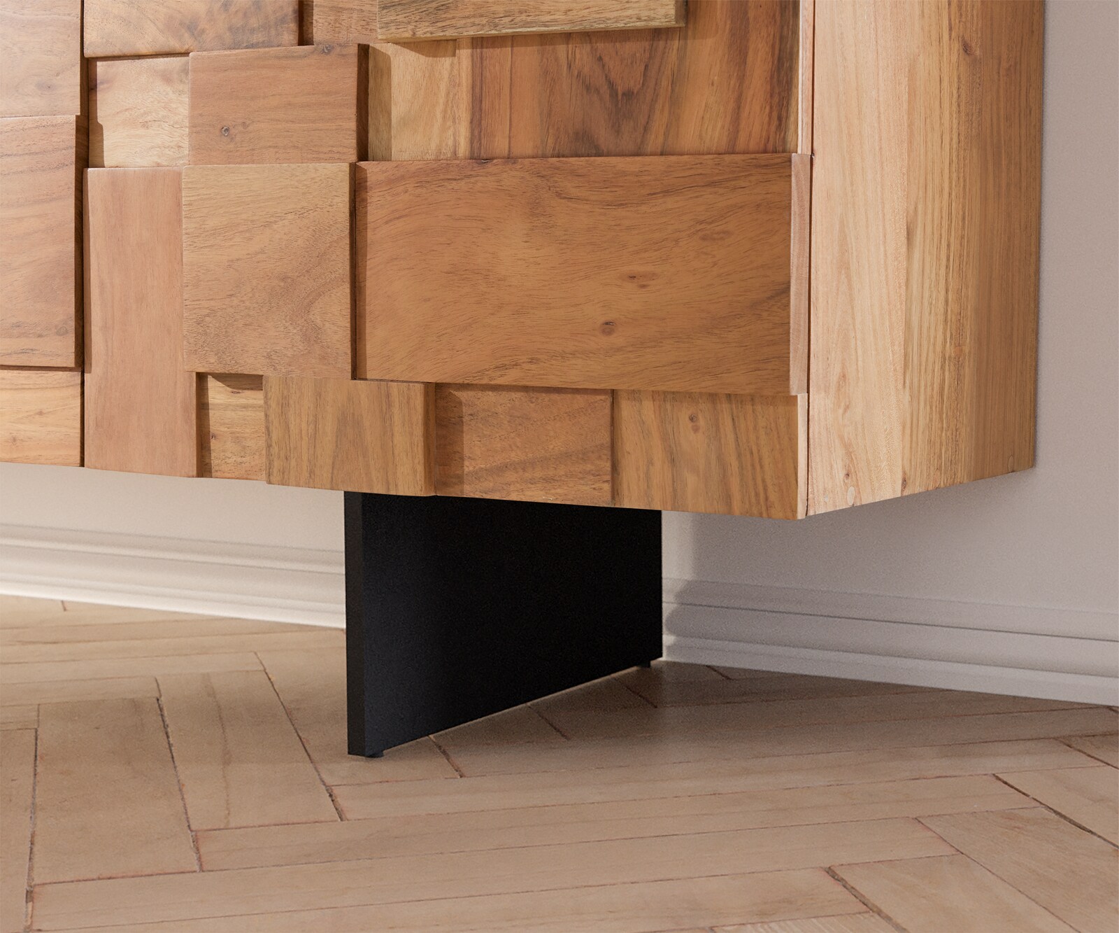 ТВ шкаф 175 cm 4 Врати Акация Натурал Крак висящ Метал Черен Puzzle 4 ТВ шкаф 175 cm 4 Врати Акация Натурал Крак висящ Метал Черен Puzzle 4