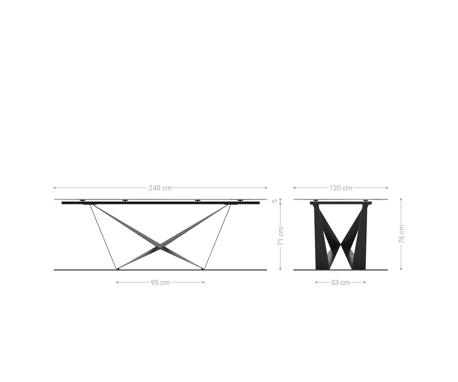 Маса Boot 240x120 РелефноСтъкло ОпушеноЧерен 3D-Design Spider плоска стомана Неръждаема стомана Edge 10
