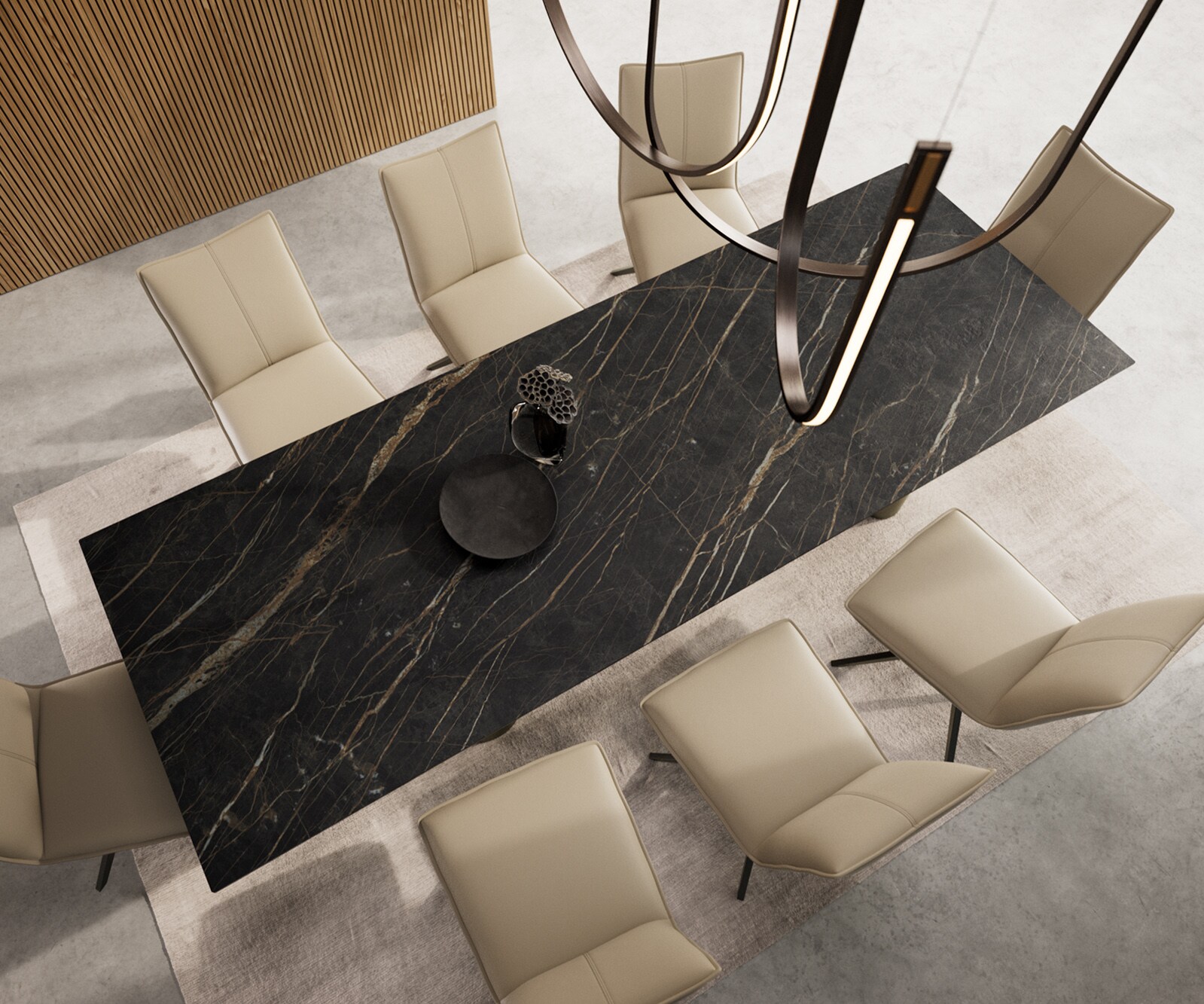 Трапезна маса Edge 300x100, керамика Laminam „®“, Noir Desir, кафяво Pilier, метал с ефектно покритие „Титан“ 5