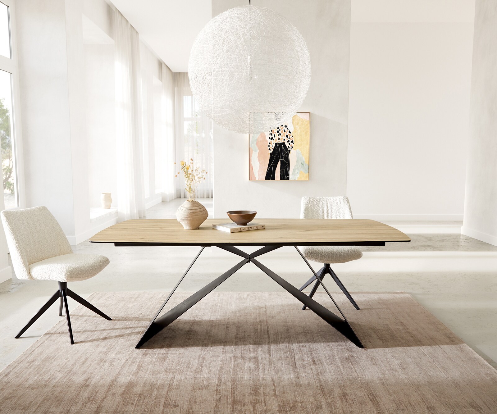 Маса Boot 200x100 Keramik Laminam® Sabbia Дъбцвят V-Рамка плоска стомана Черен Edge