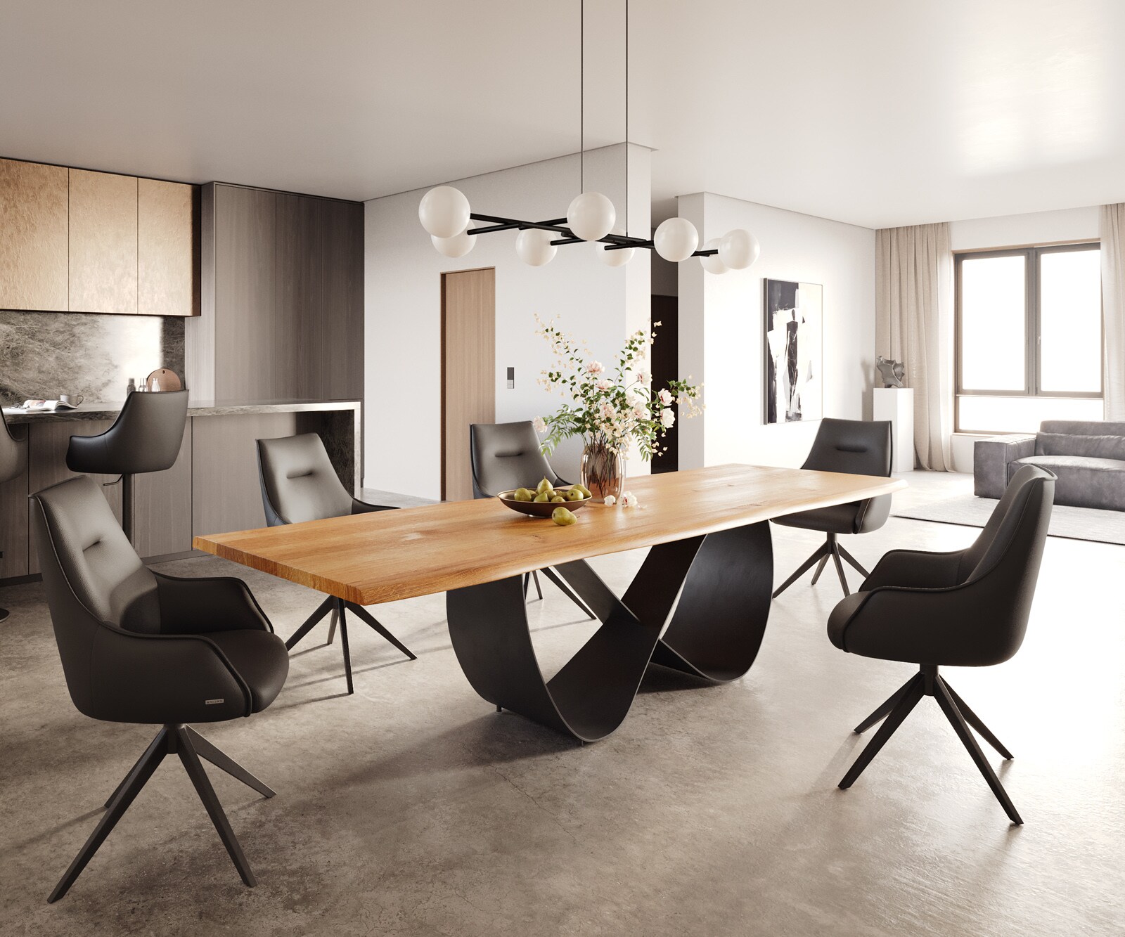 Трапезна маса Edge 300x100x4 естествен дъб Infinity метал черен Live-Edge 5