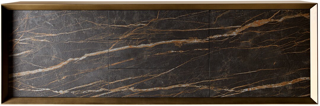 Шкаф Yori 200 cm Metallic Gold 2 врати 3 чекмеджета Ceramic Laminam®Noir Desir Brown