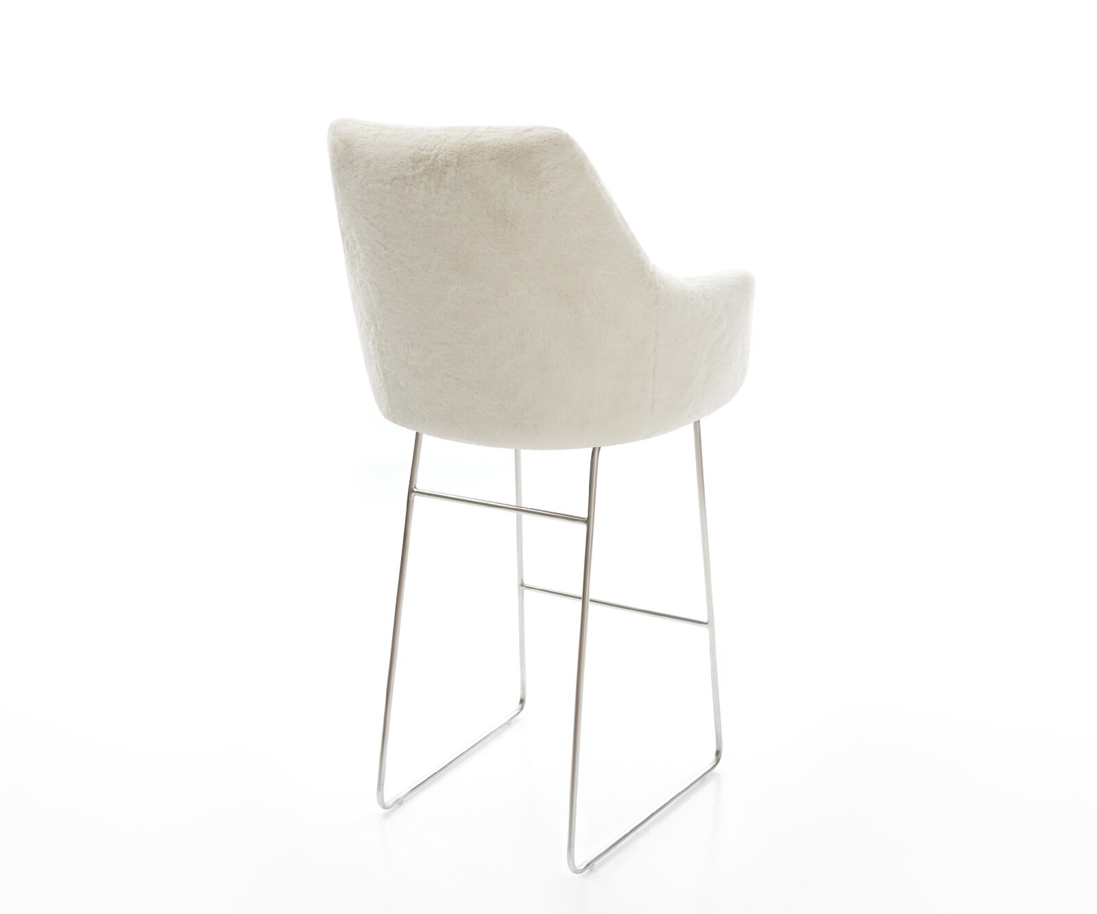 Бар стол Alja-Flex плюшен кремаво-бял плат, основа от неръждаема стомана със сребрист цвят, сърцевина от джобни пружини 5