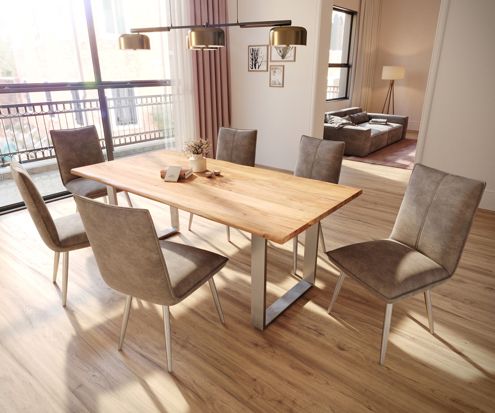 Трапезен стол Таупе Винтидж 4 крака конични Неръждаема стомана  Покет пружина Lelio-Flex 4