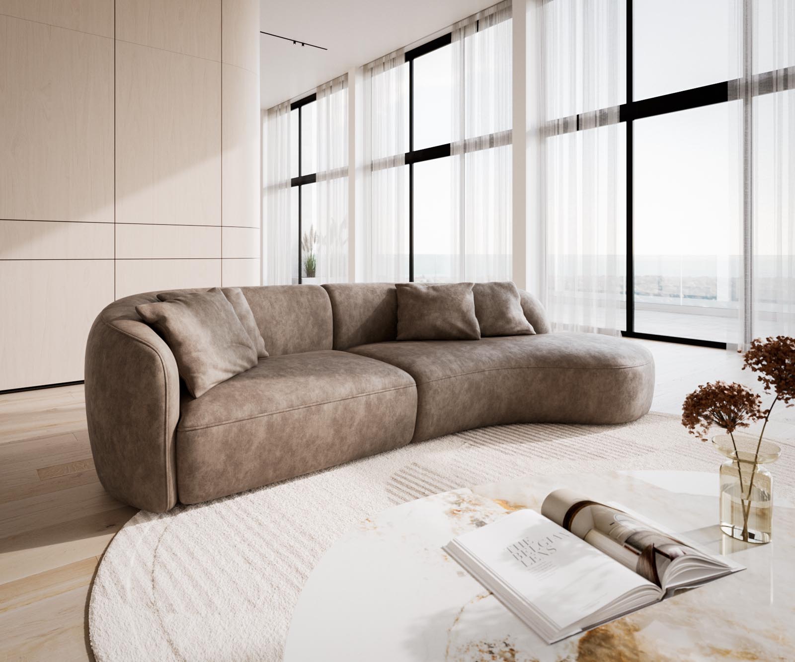 Диван Mairi 330x160 cm микрофибър сив цвят vintage 2 Диван Mairi 330x160 cm микрофибър сив цвят vintage 2