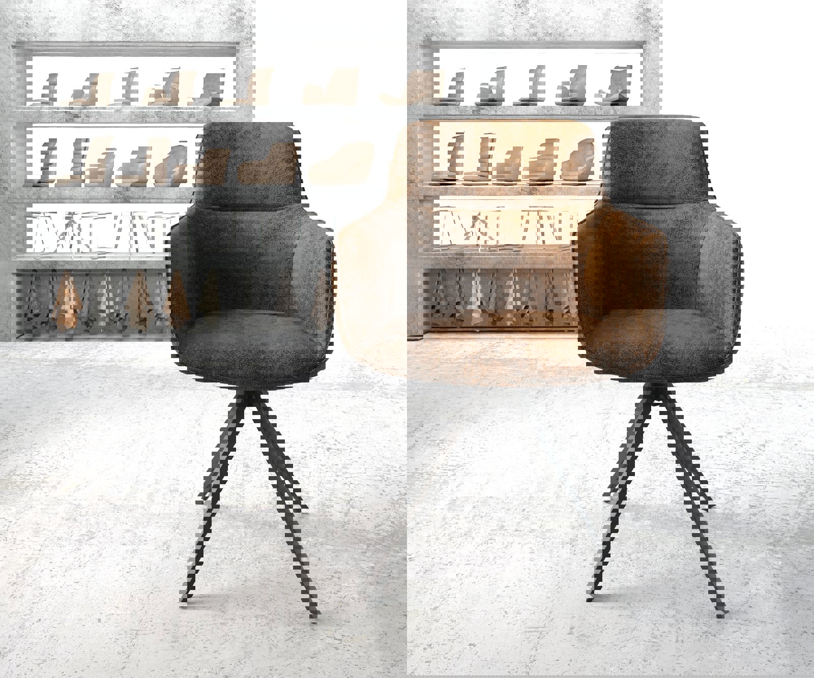 Въртящ се стол Pejo-Flex кафява антична кръстосана рамка ъглова черна 180° въртяща се 2