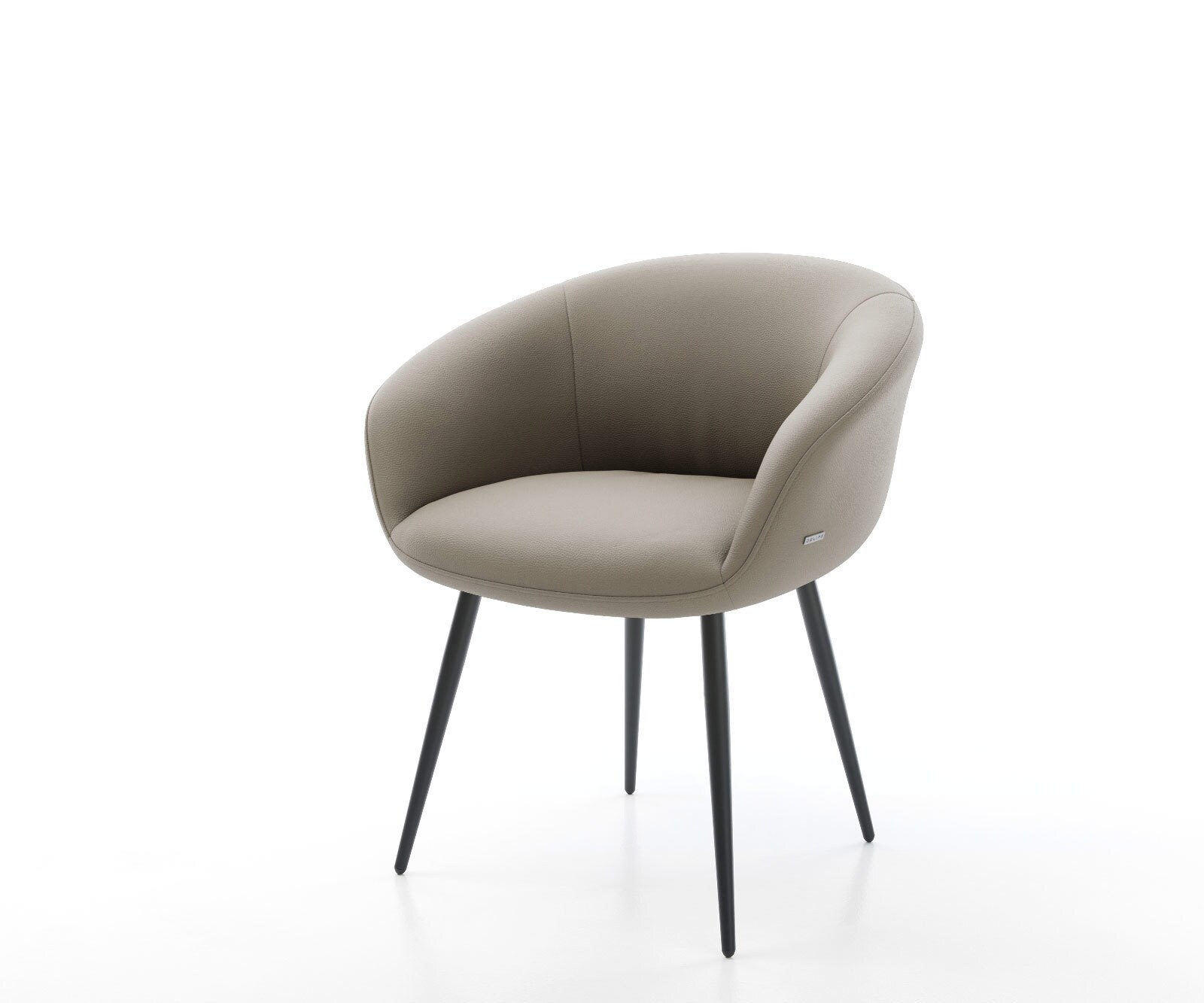 Трапезен стол с подлакътници Естествена кожа Сиво-Кафяв 4 крака конични Черен Покет пружина Vinka-Flex 1