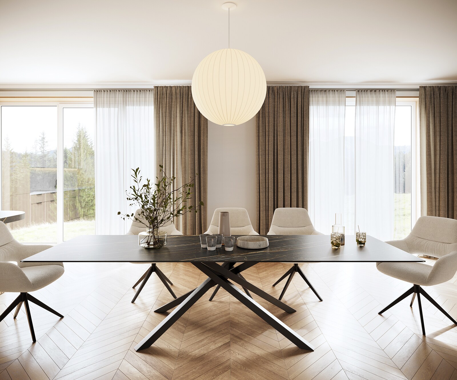 Маса 300x100cm Keramik Laminam®Noir Desir Кафяв среден крак Кръст Черен Edge 1