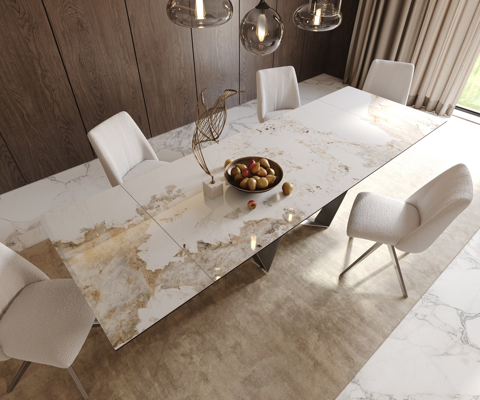 Маса 200-300x100 Keramik Minas Melange Бял-Бежов Spider плоска стомана Неръждаема стомана разтегателна Edge 6