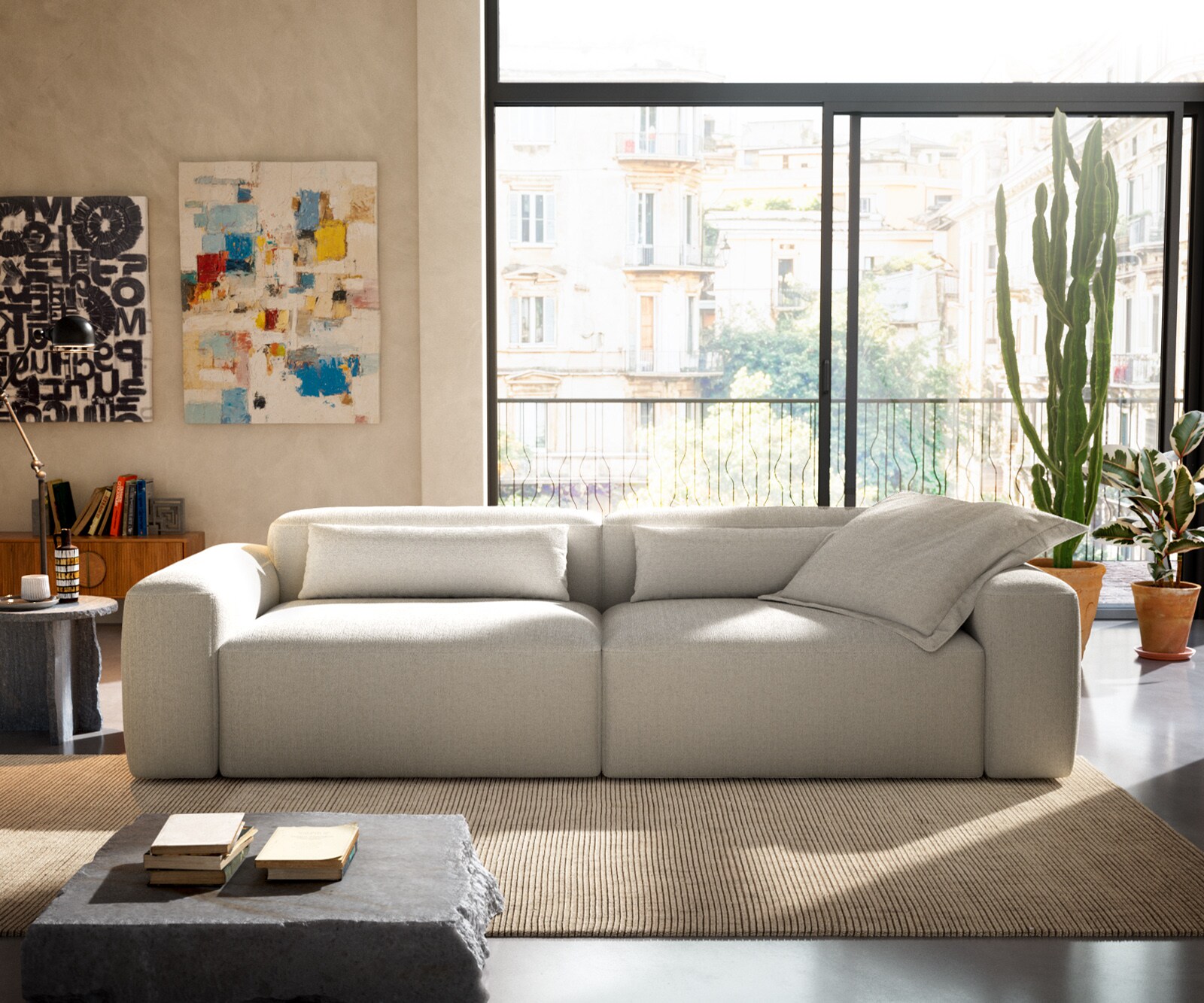 Голям диван Freestyle 280x110 cm Bouclé Soft Бежово с прошивка 3