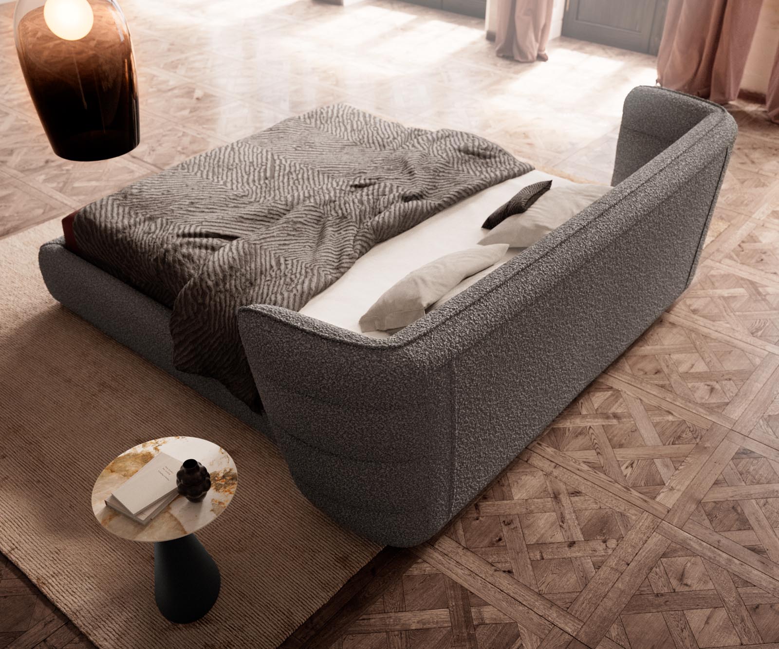 Тапицирана основа за легло Simea 180x200 cm bouclé silver grey 6