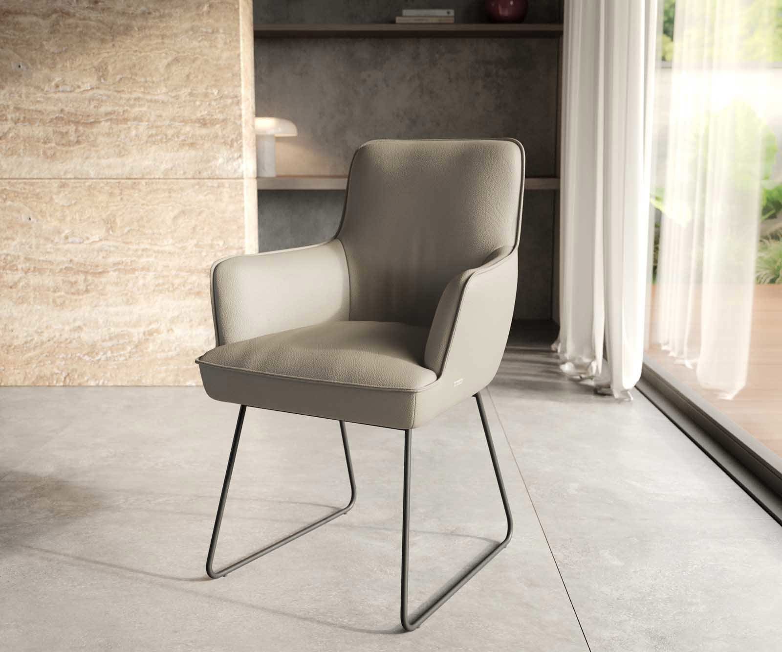 Стол Естествена кожа Сиво-Кафяв Извити крака Черни Покет пружина Heira-Flex Стол Естествена кожа Сиво-Кафяв Извити крака Черни Покет пружина Heira-Flex