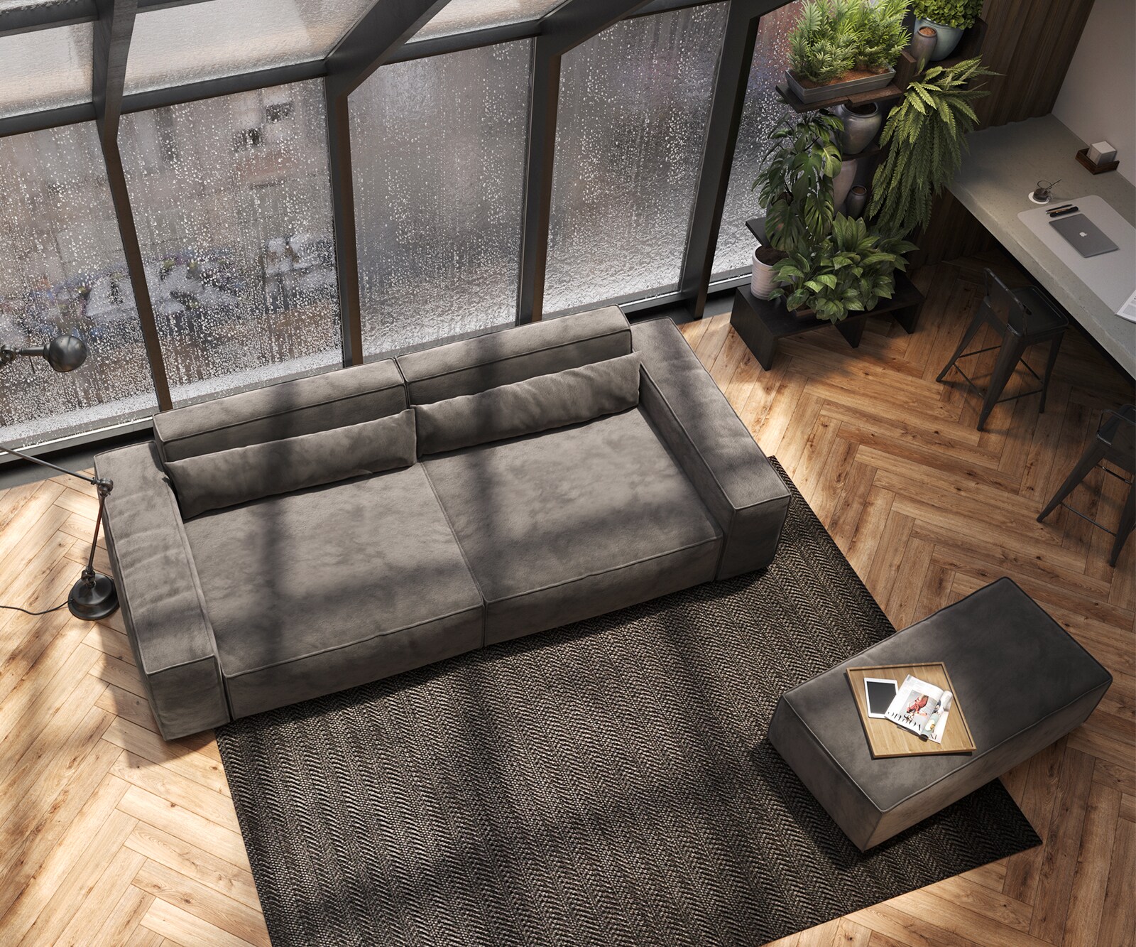 Голям диван XL 270x130 cm Микрофибър КакиКафяв с табуретка Sirpio 4